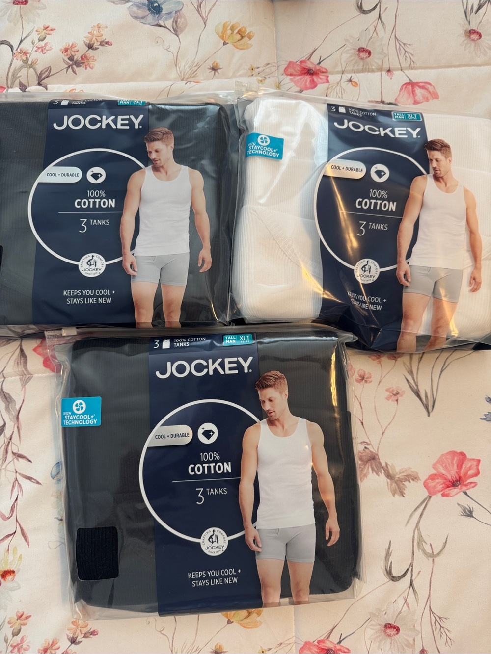 Jockey Men’s Cotton Tank Tops - White and Black (3-Pack)